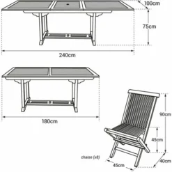 Salon De Jardin En Teck LOMBOK - Table Rectangulaire Extensible - 8 Places -Promos Jardin Lumi Magasin 10998629 4