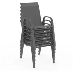 Salon De Jardin MADRID Table 190 CM Et 8 Chaises Empilables Gris Anthracite -Promos Jardin Lumi Magasin 11265570 4