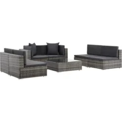 Salon De Jardin 7 Pcs Avec Coussins Résine Tressée Gris VidaXL -Promos Jardin Lumi Magasin 11373963 4