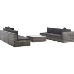 Salon De Jardin 7 Pcs Avec Coussins Résine Tressée Gris VidaXL -Promos Jardin Lumi Magasin 11373963 5