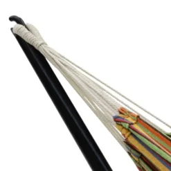 Hamac Avec Support Métal Et Toile Rayée Rouge Et Jaune -Promos Jardin Lumi Magasin 11441594 3