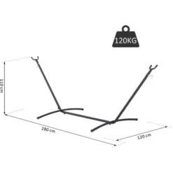 OUTSUNNY Support Pied De Hamac Structure Robuste Métal époxy Noir Hauteur Réglable 6 Niveaux Dim. 2,80L X 1,20l X 1,10H M -Promos Jardin Lumi Magasin 11509853 3
