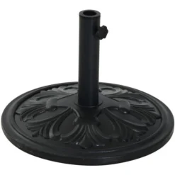 OUTSUNNY Pied De Parasol Rond Base De Lestage Ø 48 X 34H Cm Ciment HDPE Motif Fleurs De Lys Poids Net 13 Kg Noir