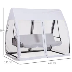 OUTSUNNY Balancelle De Jardin Convertible 3 Places Grand Confort : Matelas Assise Dossier, Moustiquaire Intégrale Zippée Avec Toit, Pochette Rangement Métal époxy Polyester Blanc -Promos Jardin Lumi Magasin 11987121 3