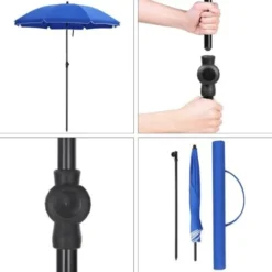 Songmics Parasol De 160 Cm, Protection Solaire UPF 50+, Inclinable Sur 30° Dans Les 2 Sens, Hauteur Réglable, Avec Sac De Transport, Pour Balcon, Jardin, Terrasse, Plage, Sans Base, Bleu GPU60BU -Promos Jardin Lumi Magasin 12130504 4