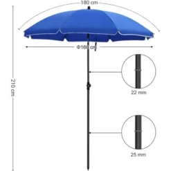 Songmics Parasol De 160 Cm, Protection Solaire UPF 50+, Inclinable Sur 30° Dans Les 2 Sens, Hauteur Réglable, Avec Sac De Transport, Pour Balcon, Jardin, Terrasse, Plage, Sans Base, Bleu GPU60BU -Promos Jardin Lumi Magasin 12130504 5