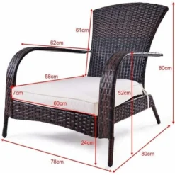 COSTWAY Fauteuil De Jardin En Résine Tressée Marron 78x80x80 CM Avec Coussin Lavable Pour Jardin Chambre Balcon Salon -Promos Jardin Lumi Magasin 12436030 5
