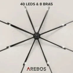 AREBOS Parasol De Terrasse/Jardin Parasol/Suspendu Avec éclairage / 40 LED Ø3m Créme -Promos Jardin Lumi Magasin 12438938 4