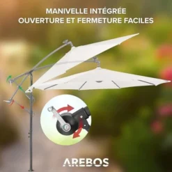 AREBOS Parasol De Terrasse/Jardin Parasol/Suspendu Avec éclairage / 40 LED Ø3m Créme -Promos Jardin Lumi Magasin 12438938 5