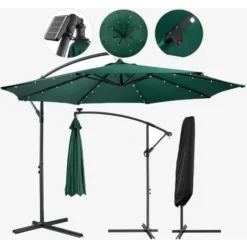 AREBOS Parasol De Terrasse/Jardin Parasol/Suspendu Avec éclairage / 40 LED Ø3m Vert