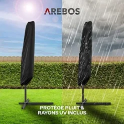 AREBOS Parasol De Terrasse/Jardin Parasol/Suspendu Avec éclairage / 40 LED Ø3m Anthracite -Promos Jardin Lumi Magasin 12438941 3