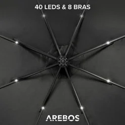 AREBOS Parasol De Terrasse/Jardin Parasol/Suspendu Avec éclairage / 40 LED Ø3m Anthracite -Promos Jardin Lumi Magasin 12438941 4