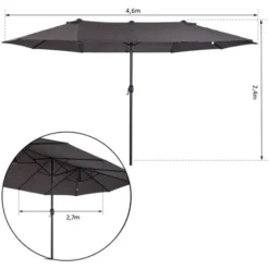 OUTSUNNY Parasol De Jardin XXL Parasol Grande Taille 4,6L X 2,7l X 2,4H M Ouverture Fermeture Manivelle Acier Polyester Haute Densité Gris -Promos Jardin Lumi Magasin 12705069 3