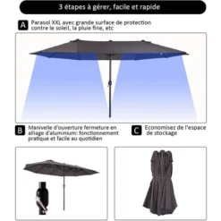 OUTSUNNY Parasol De Jardin XXL Parasol Grande Taille 4,6L X 2,7l X 2,4H M Ouverture Fermeture Manivelle Acier Polyester Haute Densité Gris -Promos Jardin Lumi Magasin 12705069 4