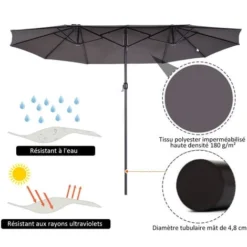 OUTSUNNY Parasol De Jardin XXL Parasol Grande Taille 4,6L X 2,7l X 2,4H M Ouverture Fermeture Manivelle Acier Polyester Haute Densité Gris -Promos Jardin Lumi Magasin 12705069 5