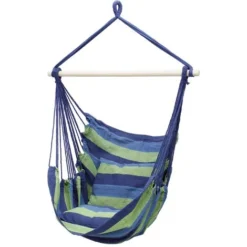 Hamac De Jardin Extérieur Chaise Suspendue Balançoire Bleu/vert Avec 2 Coussins