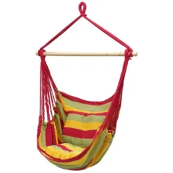 Hamac De Jardin Chaise Balançoire Suspendue Rouge/vert/jaune Avec 2 Oreillers