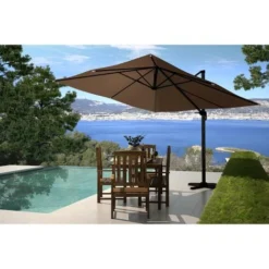 Parasol Déporté Carré De 3x3m Rotatif à 360° Chocolat PALATINO -Promos Jardin Lumi Magasin 173155 3