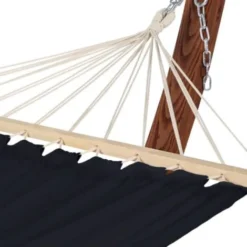 Hamac XL Avec Support Bois Et Toile Noire -Promos Jardin Lumi Magasin 18034856 3