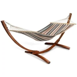 Hamac XL Avec Support Bois Et Toile Rayée Noire, Blanche Et Chocolat