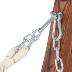 Hamac XL Avec Support Bois Et Toile Rayée Noire, Blanche Et Chocolat -Promos Jardin Lumi Magasin 18034860 5