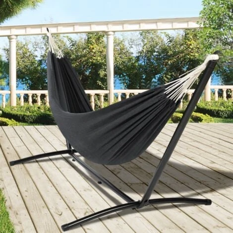 Hamac Avec Support Métal Et Toile Gris Anthracite 2 Hamac Avec Support Métal Et Toile Gris Anthracite – Image 2