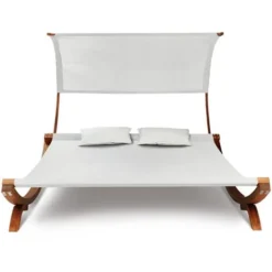 Lit De Jardin En Bois Avec Toile écrue Et Auvent -Promos Jardin Lumi Magasin 18254456 4