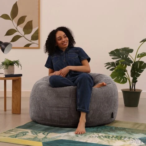 Icon Pouf Classique En Velours Côtelé Kingston, Fauteuil Pouf Pour Adultes, 85cm X 50cm, Gris Anthracite 2 Icon Pouf Classique En Velours Côtelé Kingston, Fauteuil Pouf Pour Adultes, 85cm X 50cm, Gris Anthracite – Image 2