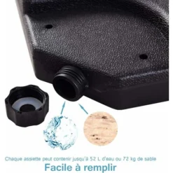 COSTWAY Pieds De Parasol Lot De 4 Dalles De Parasol Remplissable D'Eau 52L Ou De Sable 72 KG Pour Terrasse, Cour, Jardin Noir -Promos Jardin Lumi Magasin 18315695 4