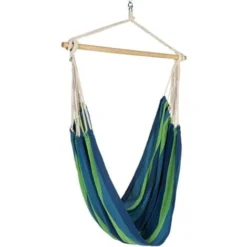 Hamac Siège Suspendu Avec Toile Rayée Bleue Et Verte