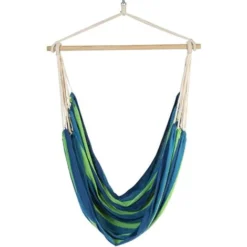 Hamac Siège Suspendu Avec Toile Rayée Bleue Et Verte -Promos Jardin Lumi Magasin 18322192 3