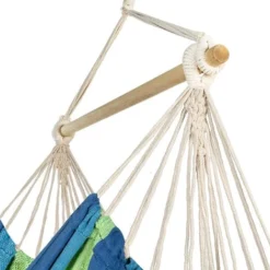 Hamac Siège Suspendu Avec Toile Rayée Bleue Et Verte -Promos Jardin Lumi Magasin 18322192 4