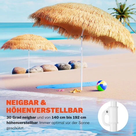 Parasol Inclinable Hawaii 195 Cm Parasol De Plage Ø 160 Cm Réglable Jardin Terrasse Extérieur-Nature 2 Parasol Inclinable Hawaii 195 Cm Parasol De Plage Ø 160 Cm Réglable Jardin Terrasse Extérieur-Nature – Image 2