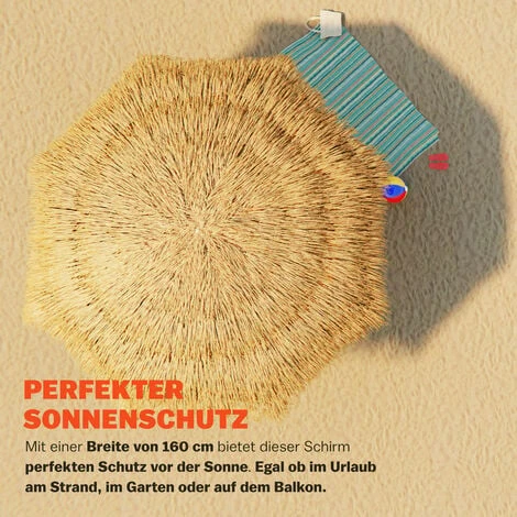 Parasol Inclinable Hawaii 195 Cm Parasol De Plage Ø 160 Cm Réglable Jardin Terrasse Extérieur-Nature 3 Parasol Inclinable Hawaii 195 Cm Parasol De Plage Ø 160 Cm Réglable Jardin Terrasse Extérieur-Nature – Image 3