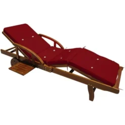 Coussin Pour Transat Chaise Longue De Jardin 195cm Hydrofuge 8 Boutons Coussin Abin De Soleil Intérieur Extérieur Rouge