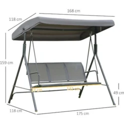 OUTSUNNY Balancelle De Jardin 3 Places Grand Confort Toit Inclinaison Réglable Assise Et Dossier Ergonomique Acier Textilène Gris -Promos Jardin Lumi Magasin 18679911 3