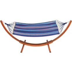 Hamac Bois Avec Toile En Coton Dallas - 3 M - Bleu Mélangé -Promos Jardin Lumi Magasin 18851356 3