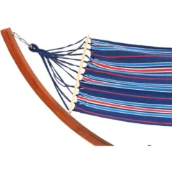 Hamac Bois Avec Toile En Coton Dallas - 3 M - Bleu Mélangé -Promos Jardin Lumi Magasin 18851356 4