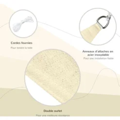 OUTSUNNY Voile D'ombrage Triangulaire Grande Taille 4 X 4 X 4 M Polyéthylène Haute Densité Résistant Aux UV Crème -Promos Jardin Lumi Magasin 19842641 5