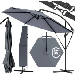 KINGSLEEVE® Parasol Déporté Inclinable Ø 330 Cm Pare-soleil En Aluminium Avec Manivelle Protection UV 40+ Jardin Extérieur Anthracite