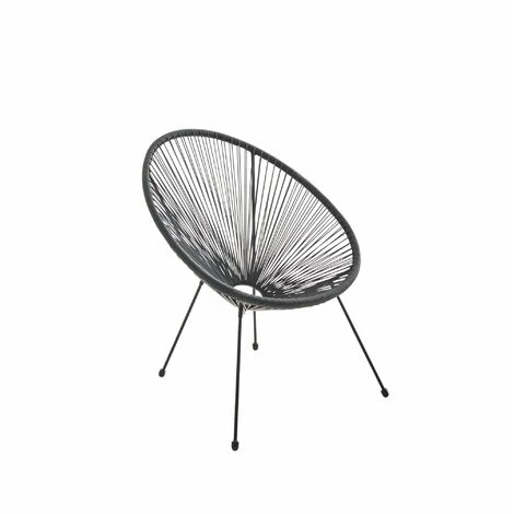 Fauteuil ACAPULCO Forme D'oeuf - Noir - Fauteuil 4 Pieds Design Rétro. Cordage Plastique. Intérieur / Extérieur 1 Fauteuil ACAPULCO Forme D'oeuf - Noir - Fauteuil 4 Pieds Design Rétro. Cordage Plastique. Intérieur / Extérieur