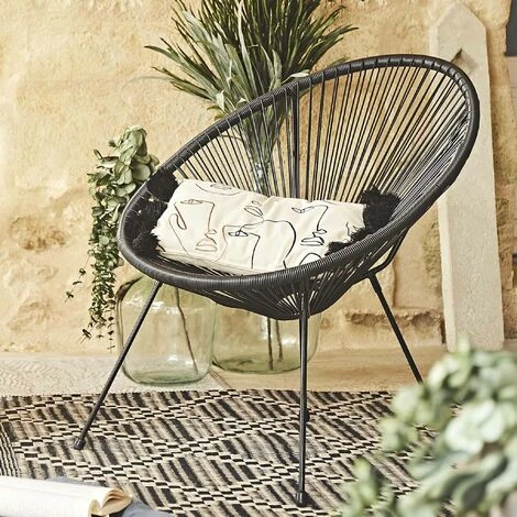 Fauteuil ACAPULCO Forme D'oeuf - Noir - Fauteuil 4 Pieds Design Rétro. Cordage Plastique. Intérieur / Extérieur 2 Fauteuil ACAPULCO Forme D'oeuf - Noir - Fauteuil 4 Pieds Design Rétro. Cordage Plastique. Intérieur / Extérieur – Image 2