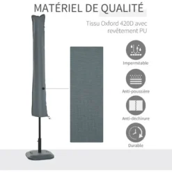 OUTSUNNY Housse De Protection Imperméable Pour Parasol Droit Avec Fermeture éclair Et Cordon De Serrage Gris -Promos Jardin Lumi Magasin 25007409 5
