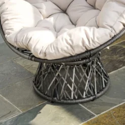OUTSUNNY Fauteuil Rond De Jardin Fauteuil Papasan Pivotant Grand Confort Ø 97 X 90H Cm Grand Coussin Fourni Polyester Résine Tressée Crème -Promos Jardin Lumi Magasin 25007533 5