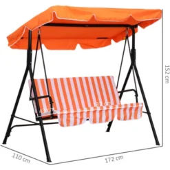 OUTSUNNY Balancelle De Jardin 3 Places Toit Inclinaison Réglable Coussins Assise Et Dossier 1,72L X 1,1l X 1,52H M Acier Noir Polyester Orange -Promos Jardin Lumi Magasin 25008217 3