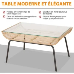 OUTSUNNY Salon De Jardin 4 Pers. 4 Pièces Style Exotique Métal époxy Résine Imitation Bambou Coussins Grand Confort Inclus Polyester Beige -Promos Jardin Lumi Magasin 25008316 5