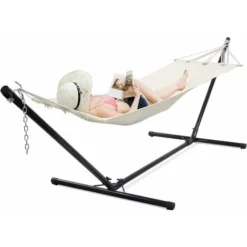 COSTWAY Support Hamac,Support Pied De Hamac En Métal Pour Accrocher Lit Balancelle Et Chaises Suspendues Capacité De Charge 120KG Noir -Promos Jardin Lumi Magasin 25858715 3