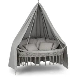 Siège Suspendu - Blumfeldt Ischia - Chaise De Jardin - 115 Cm (Ø) - Résistant Au UV - Fauteil De Jardin - Charge 300 Kg - Gris