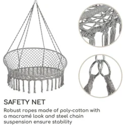 Siège Suspendu - Blumfeldt Ischia - Chaise De Jardin - 115 Cm (Ø) - Résistant Au UV - Fauteil De Jardin - Charge 300 Kg - Gris -Promos Jardin Lumi Magasin 28292209 3