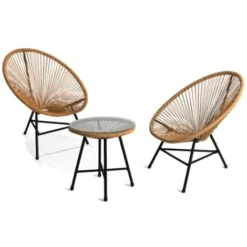 Salon De Jardin IZMIR Table Et 2 Fauteuils Oeuf Cordage Effet Rotin